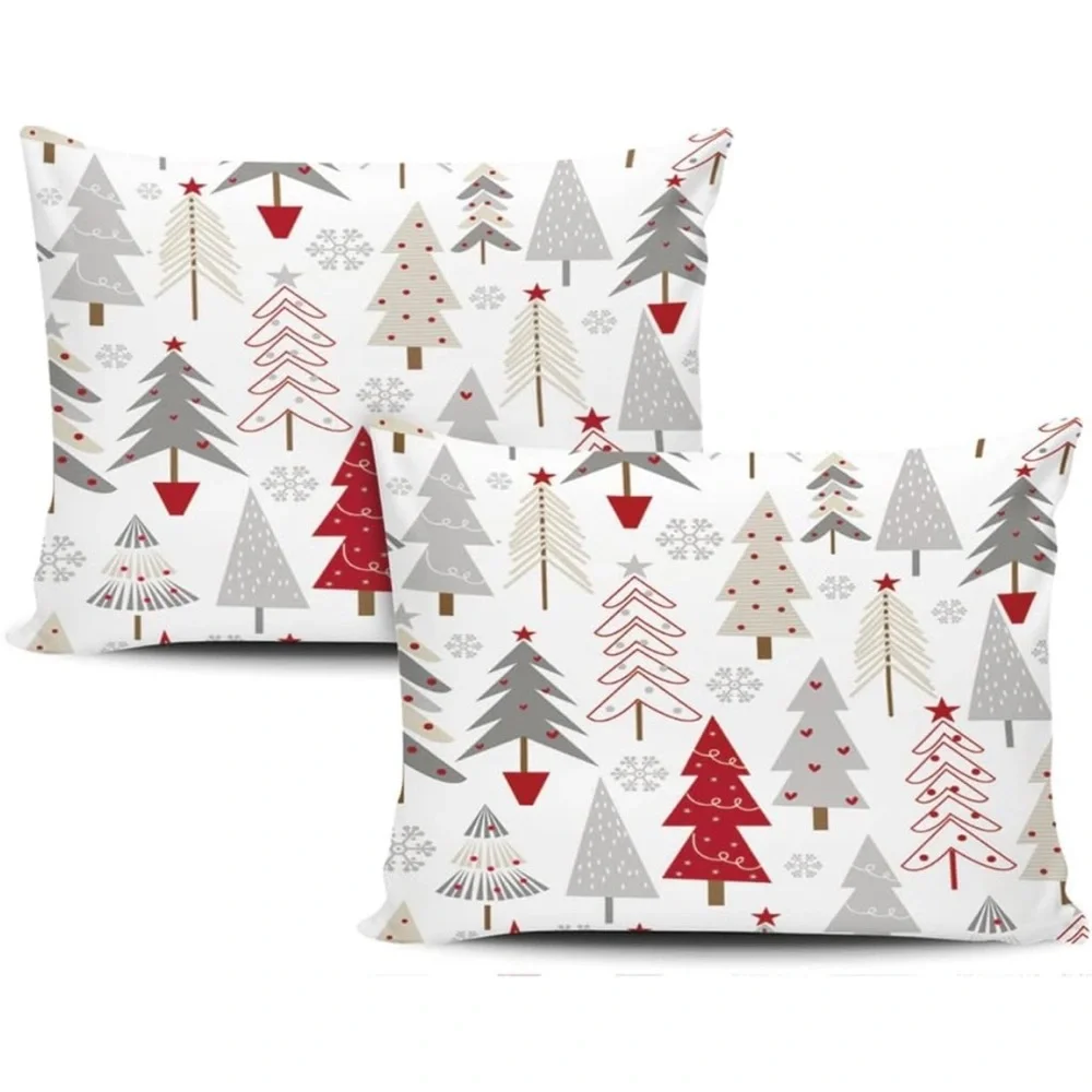2 Christmas Holiday tree queen pillow covers